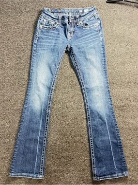 Miss Me Jeans Women's 27 Blue Bootcut Denim Thick Stitch Trim Cotton